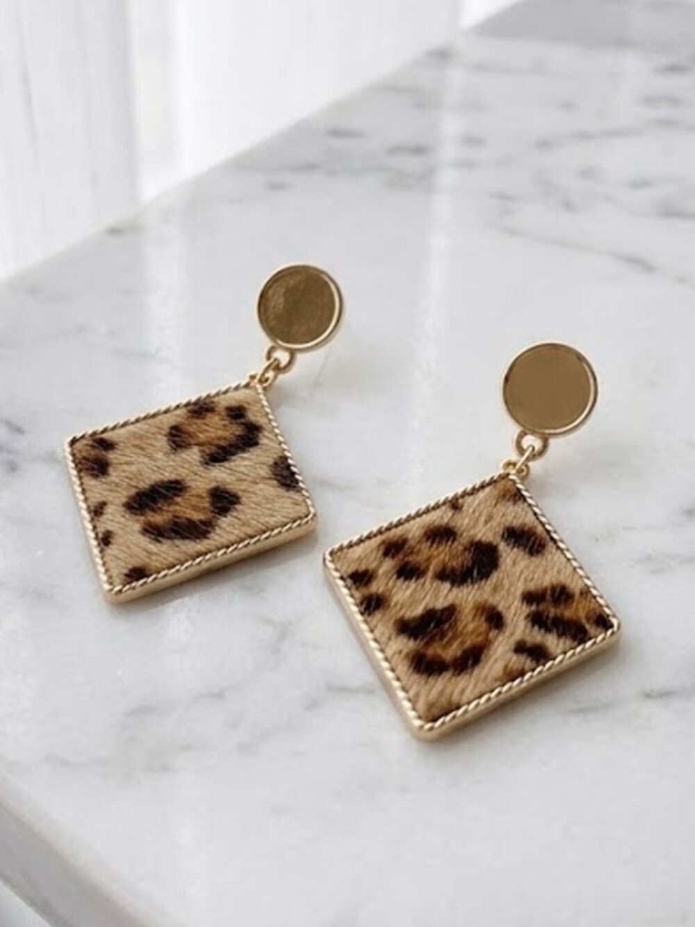 Round Triangular Leopard Print Dangle Earrings